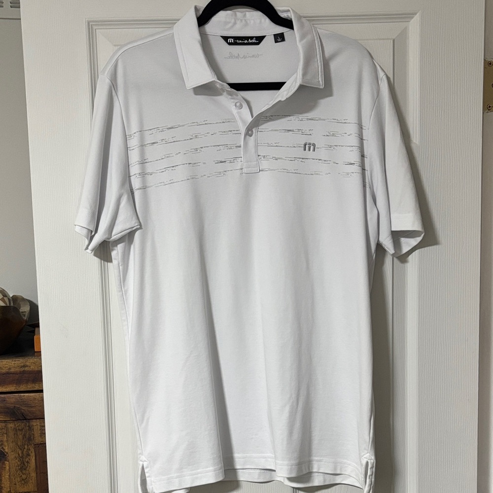 Travis Mathew White Polo with Subtle Stripes